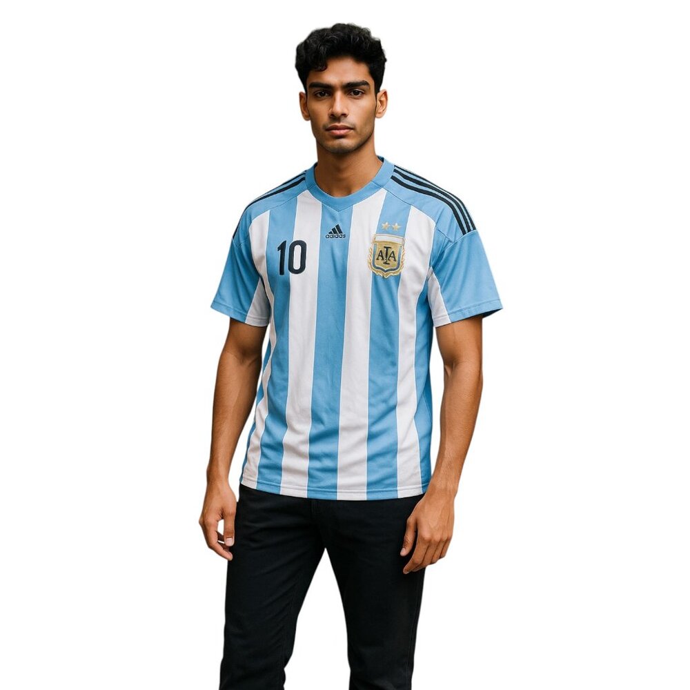 Vintage Adidas Argentina Mens L #10 2006 World Cup Soccer Jersey Blue White
